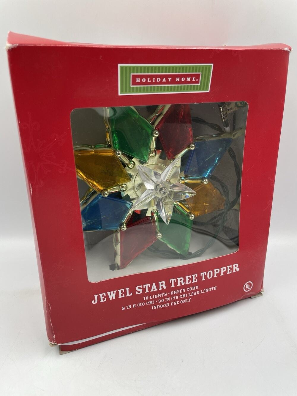 Christmas 8 point Star Jewel Tree Topper Light Box 8” Multicolor